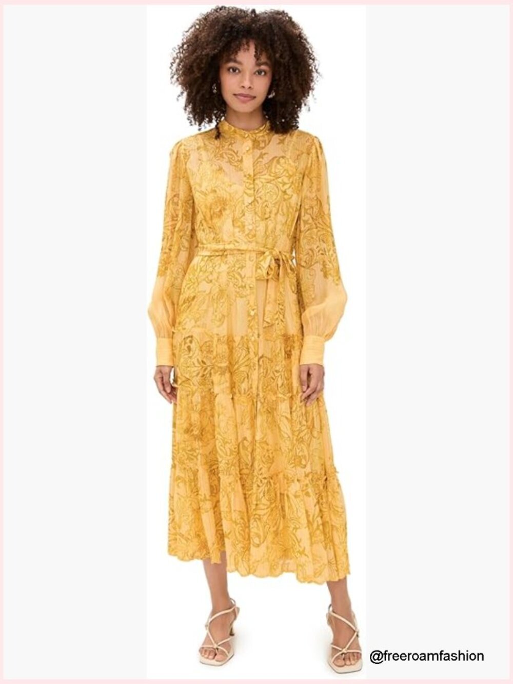 X-Small Midi Dress with Tiered Ruffles and Self-Tie Belt